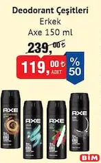 AXE DEODORANT ÇEŞİTLERİ ERKEK 150 ML fiyat ve kampanya bilgisi